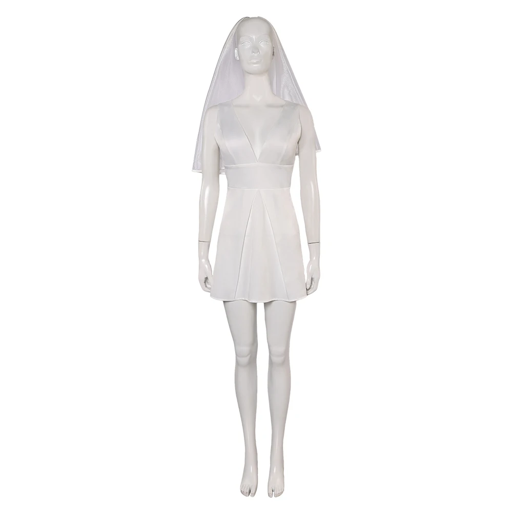 Fantasy Quinzel Cosplay Costume Veil Movie Super Villain White V-Neck Dress Outfits Fantasia Halloween Carnival Party Party Suit