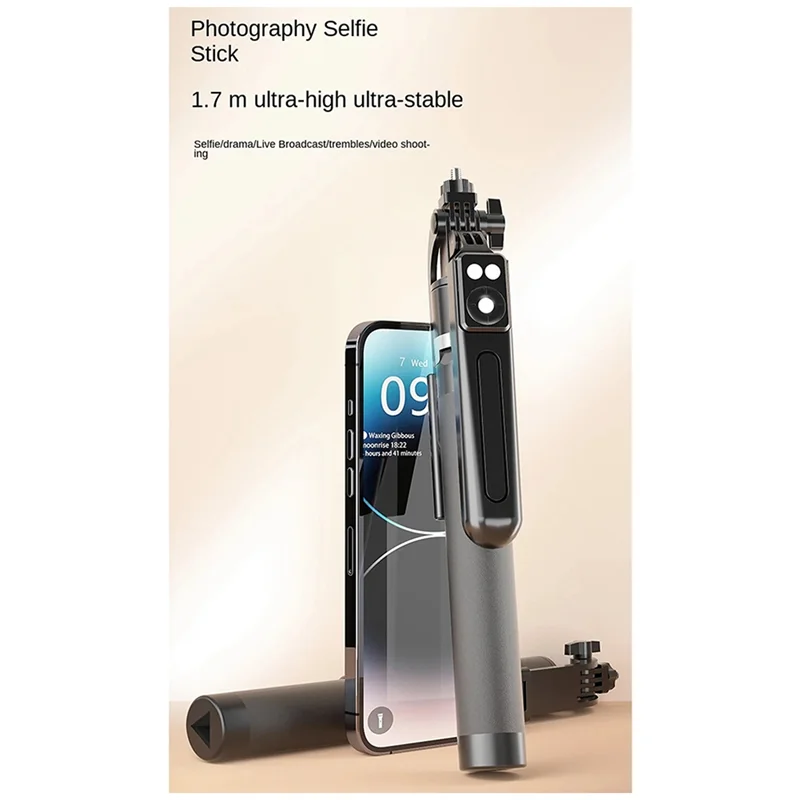 BNVN-Expandable Phone Tripod Stand Selfie Stick With Fill Light Detachable BT Wireless Remote For Smartphone