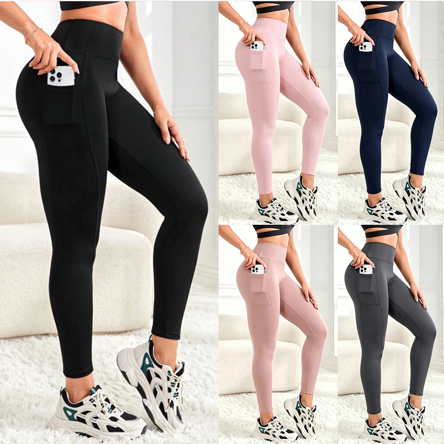 Yoga Fitness Women Leggings High Waist Tights with Pocket Gym Workout Running Stretchy Sexy Butt Liftting Casual Skinny Pants