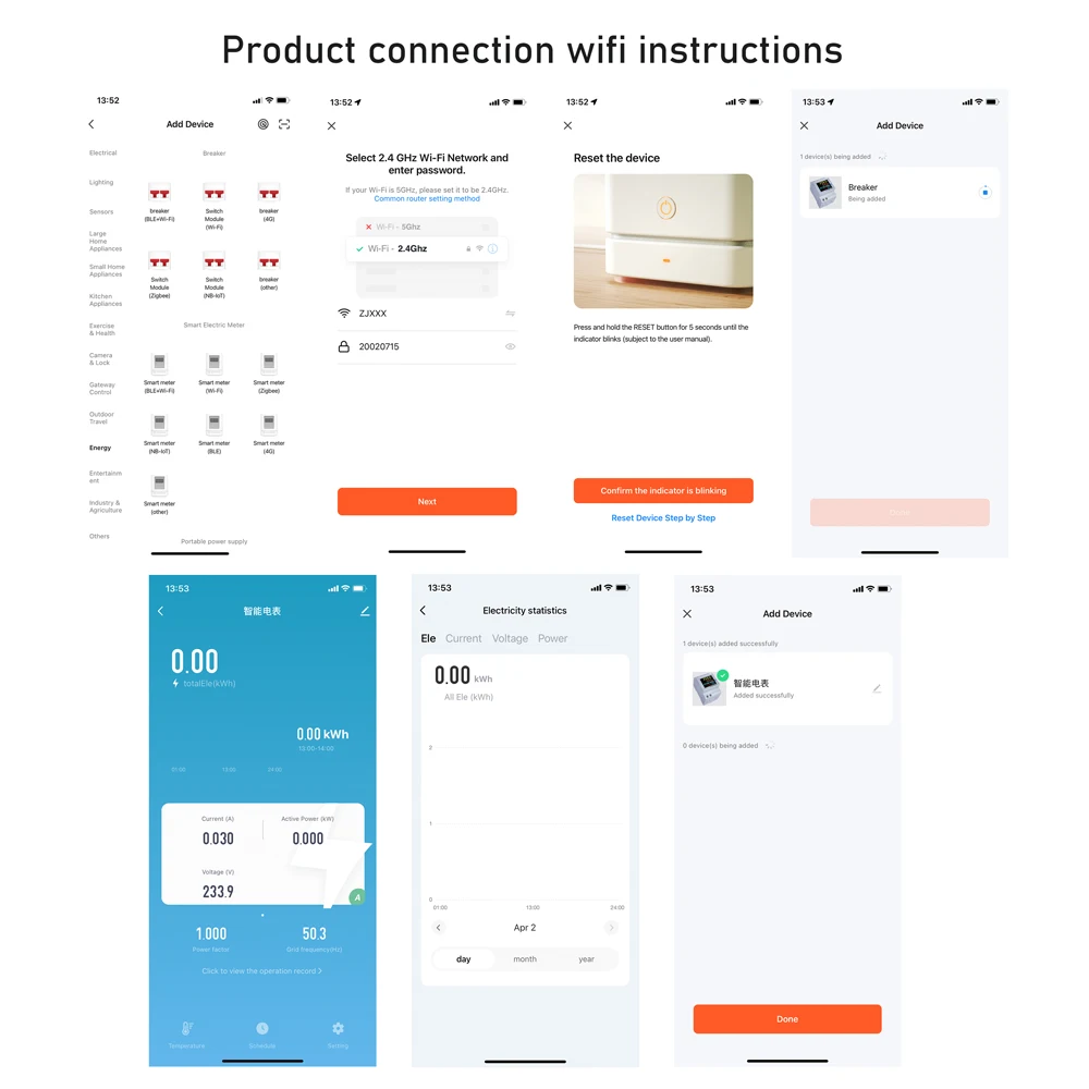 Tuya WiFi Intelligent Digital Display Electricity Meter DIN-Rail Voltage Current Meter Power Factor Frequency Metering Meter