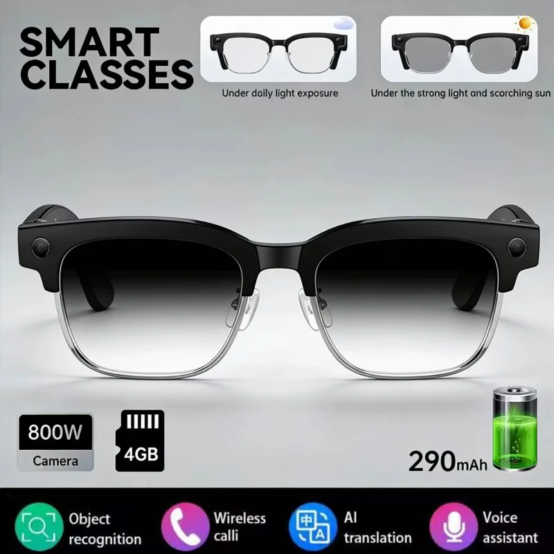

2026 New Smart Glasses Men 800W HD Camera Video Recording AI Photo Recognition Bluetooth Call Real-Time Voice Translation Outdoo