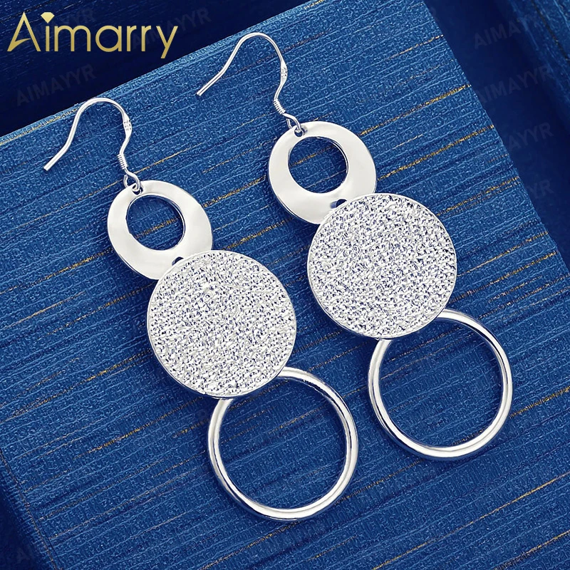 925 Sterling Silver Three-layer Circular Ring Layered Pendant Earrings for Women's Parties Weddings High-quality Fashion Jewelry