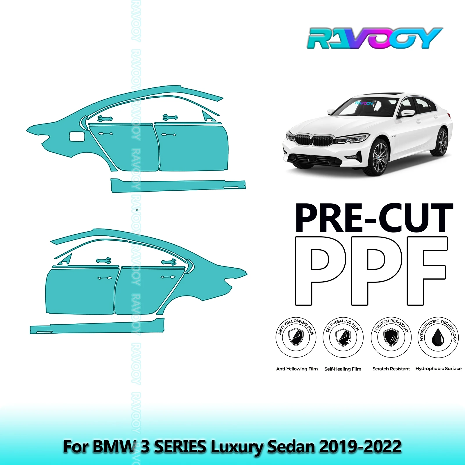 

For BMW 3 SERIES Luxury Sedan 2019-2022 8.5mil Clear Matte Pre-Cut PPF Door & A/B Pillar Kit TPU Paint Protection Film Set