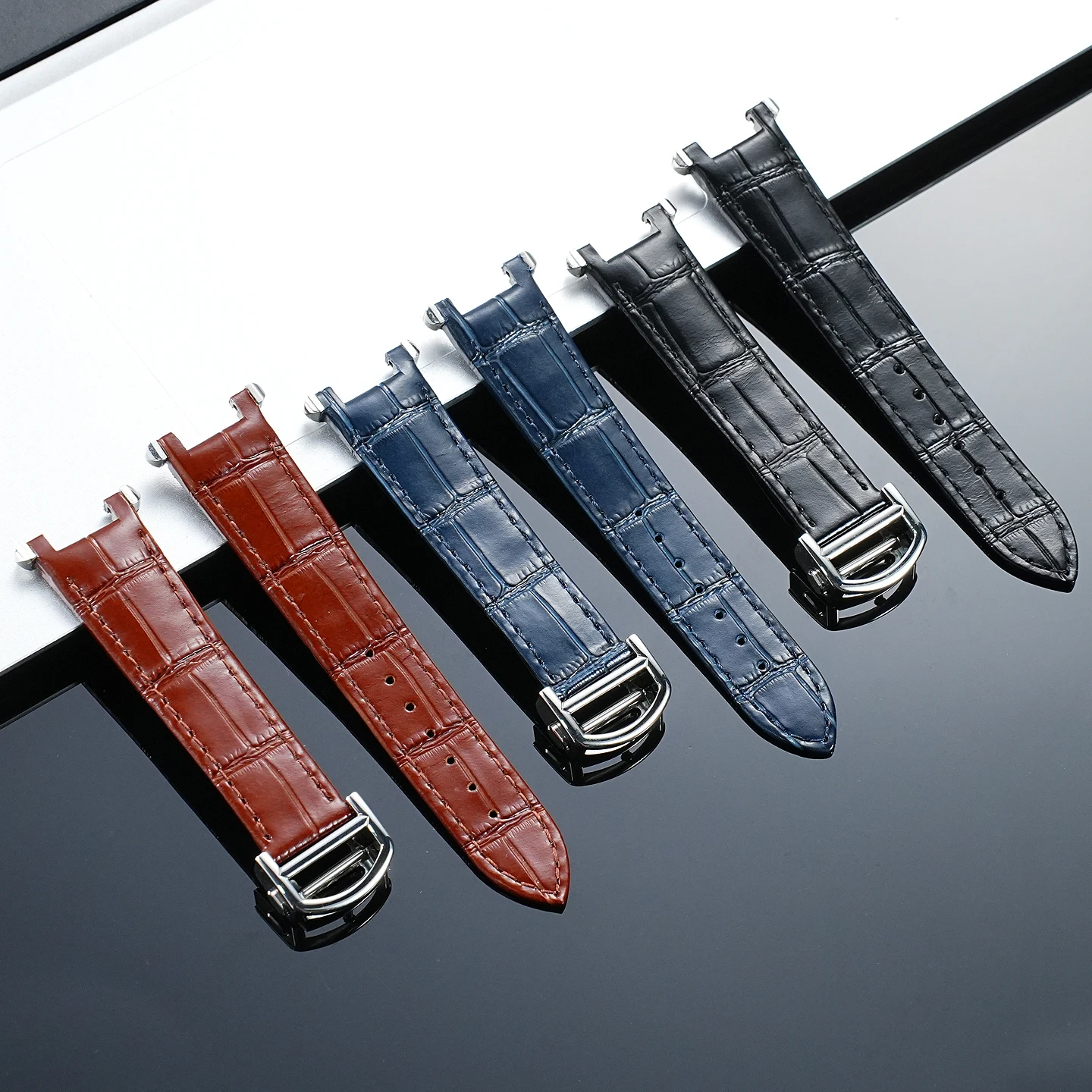 Elegant Unisex Business Croc Grain Leather Watch Band For Cartier Pasha WGPA0019 WGPA0026 W2PA0014 Replacement Strap 17 19 21mm