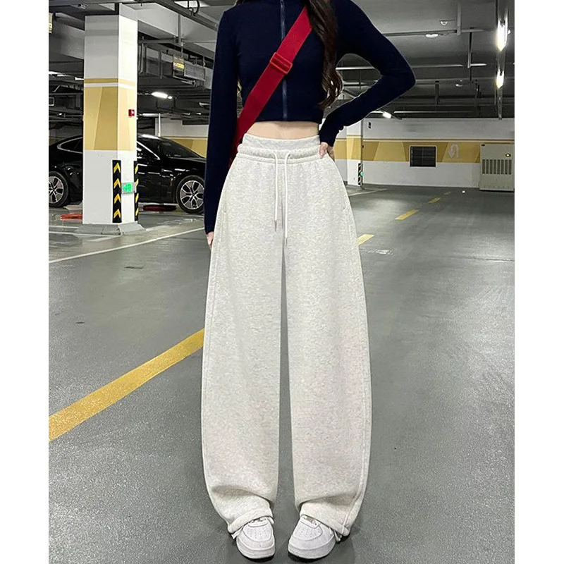 Lady Ins Fashion High Waist Baggy Sweatpants Girls Thin Leisure Daily Pants Women Korean Classic Straight Leg Trousers
