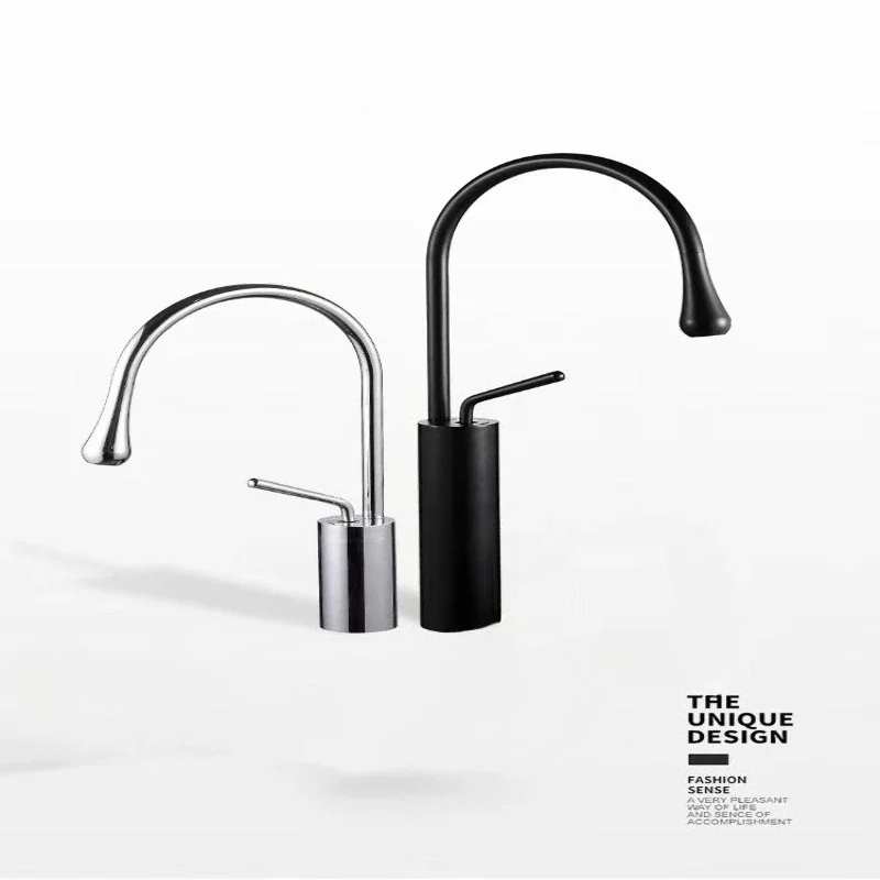 Nordic Minimalist Water Drop Black Brass Alloy Basin Faucet G1/2 G3/8 Hot Cold for Bathroom Vessel Sink Mixer