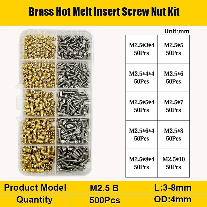 M1,4 M1,6 M2 M3 M4 M5 Messing Hot Melt Einsatz Rändelmutter und Edelstahl Schraubensatz Einsatzmutter Gewinde gerändelte Einbettungsmutter – Detail 14