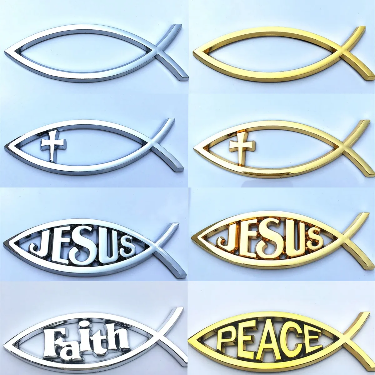ABS Car Sticker PEACE FAITH Emblem 3D Badge Decal Auto Accessories 1PCS 14x4.5cm JESUS Fish Silver chrome Christian crafts
