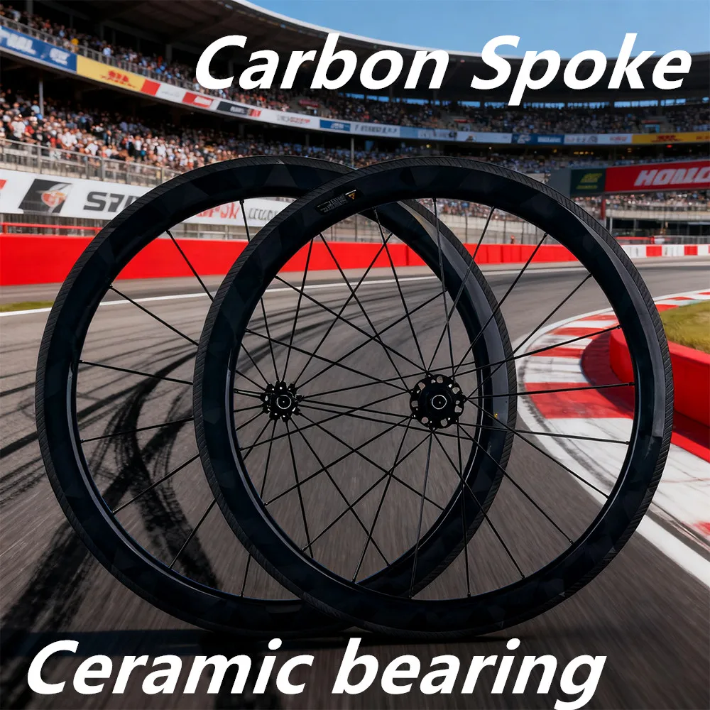 

Carbon Spokes Super Light 700C 50mm Depth 25mm Wide V Brake Wheel set Ceramic bearings Butterfly pattern Road Carbon Wheelset