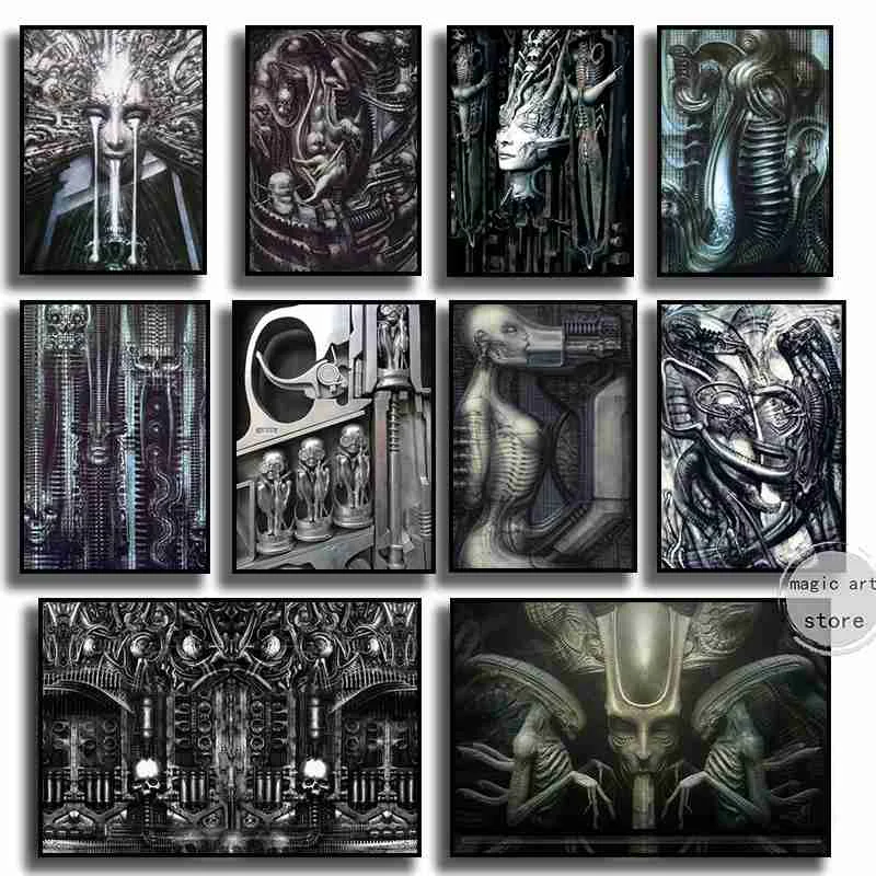 Póster de Arte de terror surrealismo abstracto para sala de estar, pintura en lienzo, Impresión de pared, imagen para decoración del hogar, Hr Giger Li II Alien