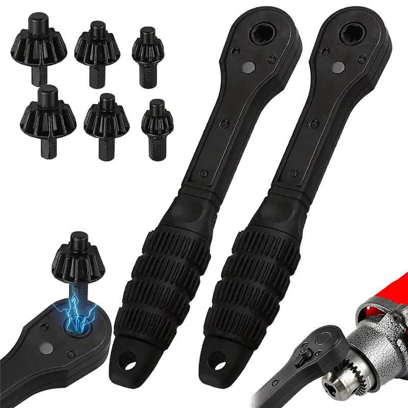 

AT19-2 In 1 Drill Chuck Ratchet Spanner, 2-In-1 Ratchet Drill Chuck Key Wrench, 4PCS Iron Drill Wrench, 2 Pack
