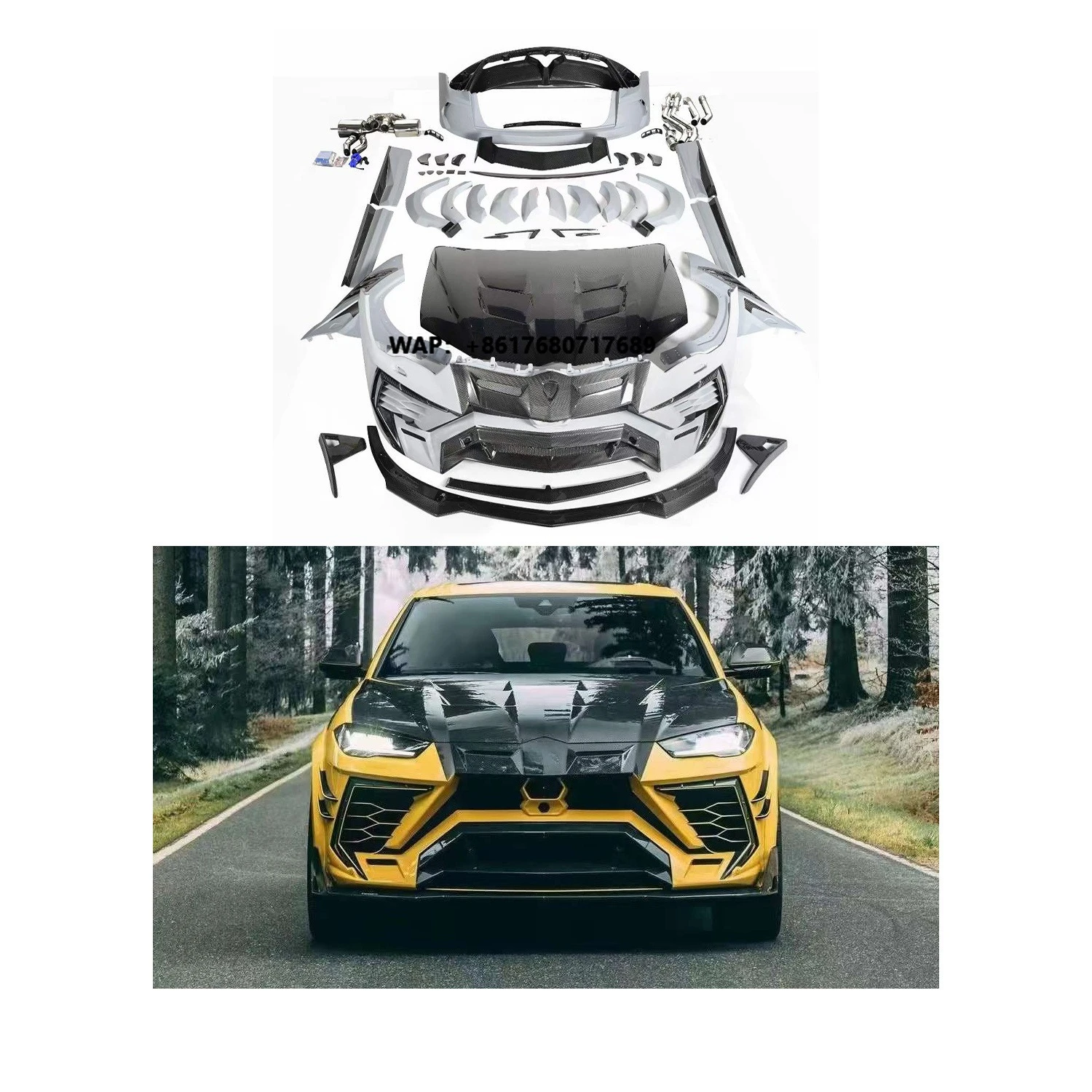 For Urus 2018-2021 Upgrade Mansory Kit Model Bodykit Include Front and Rear Car Bumper Side Skirts Generation 1th