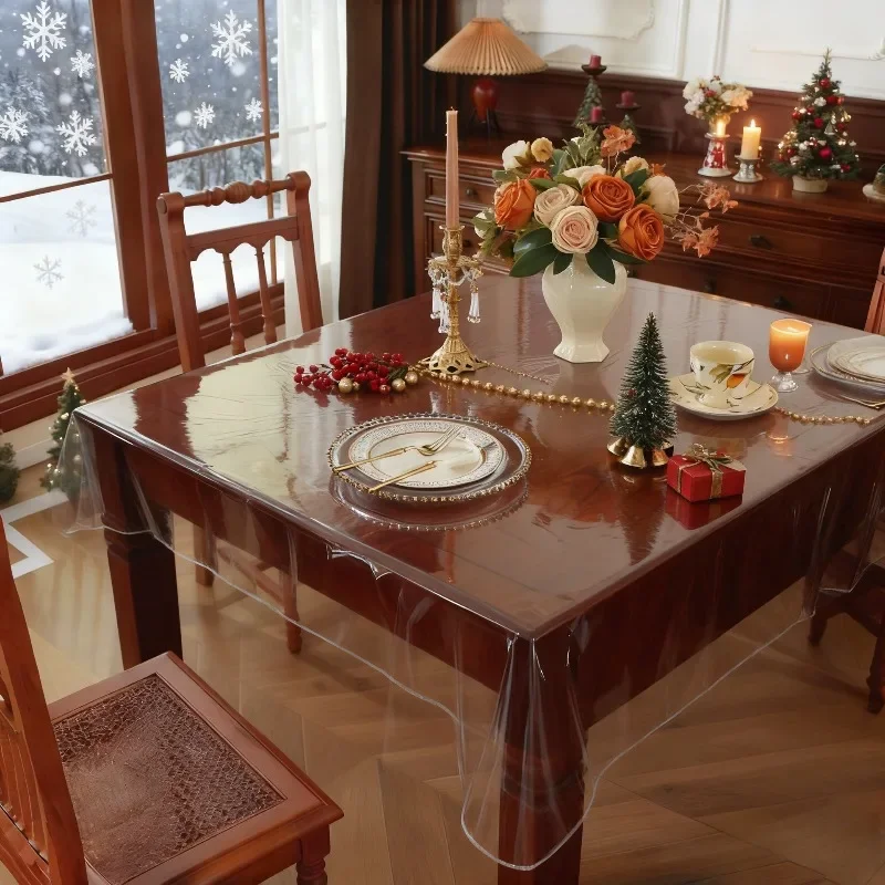 Clear PVC Tablecloth Fits Round Square Tables Features Waterproof Performance Convenient Care To Defend Wooden Furniture Tops