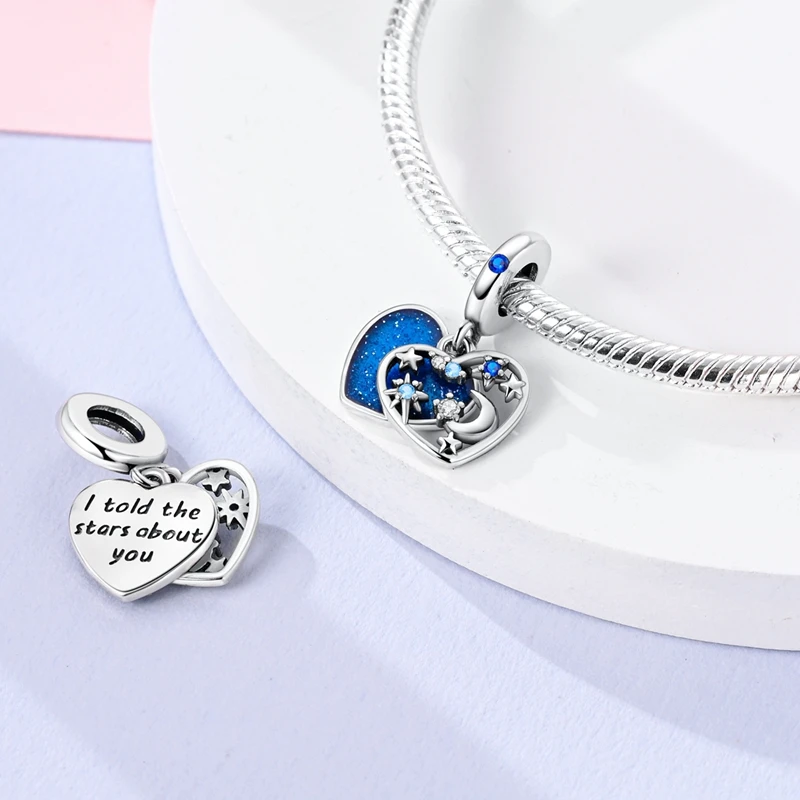 925 Sterling Silber Charms Anhänger Sternenhimmel Mond Sonne Kosmische Perlen Passend für Original Armband Armreif DIY Charms Damenschmuck Geschenke – Detail 13