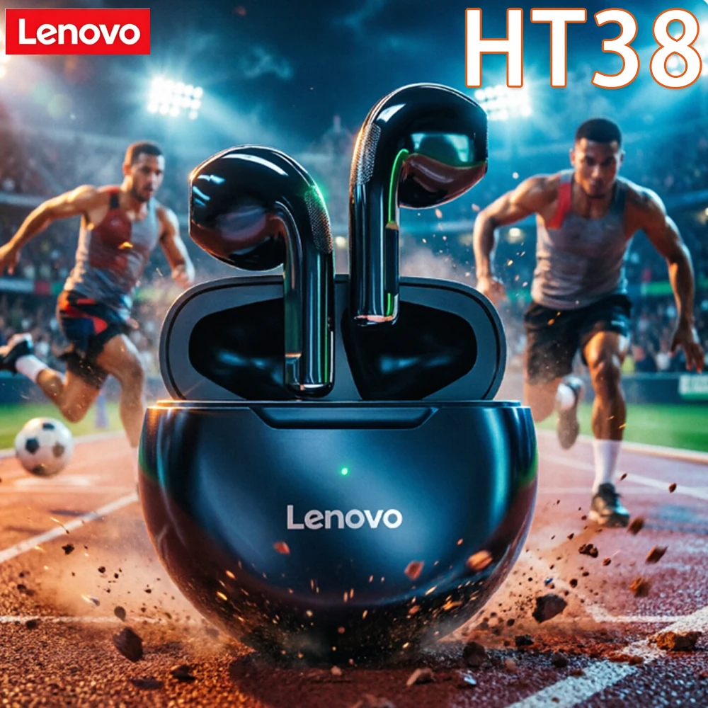 Lenovo HT38 TWS Sport Earphones, Mini Wireless Bluetooth Headset, HiFi Stereo Bass Fast Charging Case Sweatproof Running Earbuds