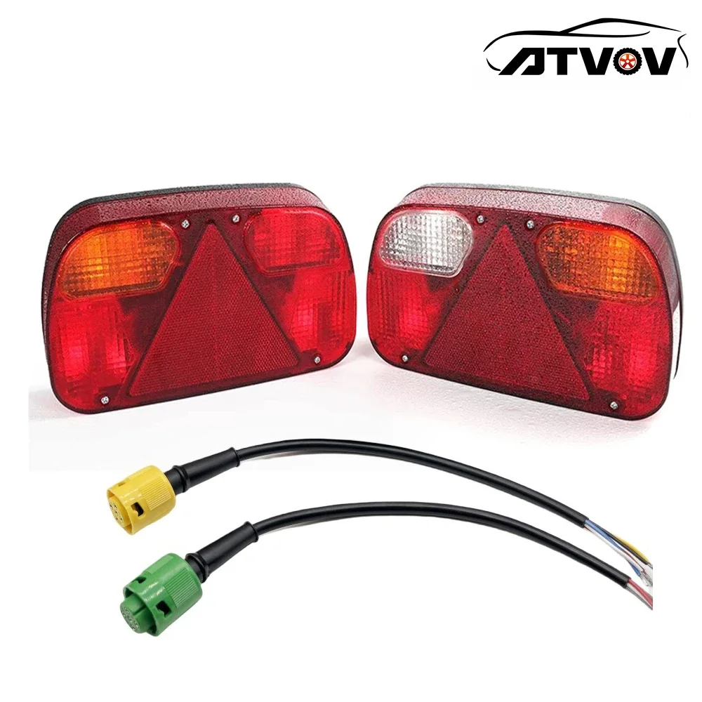 ATVOV 2PCS  Truck Tail Light Rear Stop Brake Fog Light Signal Lamp Wiring Harness 25cm 5 Core Cable For Trailer Caravan Lorry