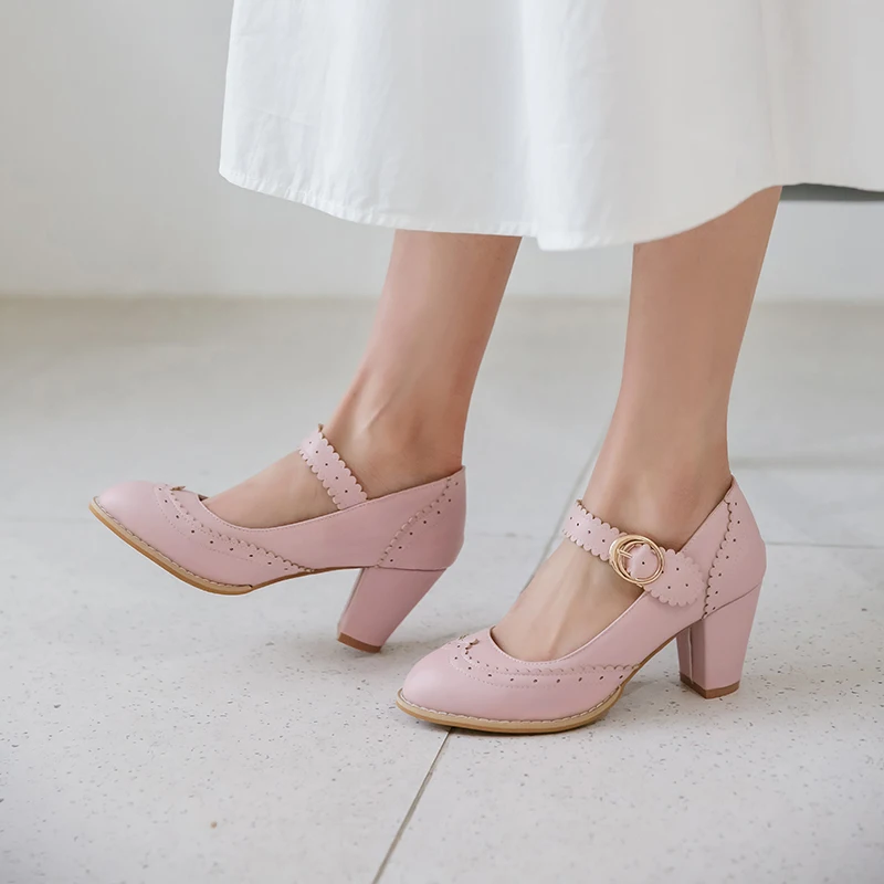 Retro Dress Shoes OL high heels Women Sweet  Blue Pink Female Vintage party wedding Pumps Ladies salto alto feminino 32 33