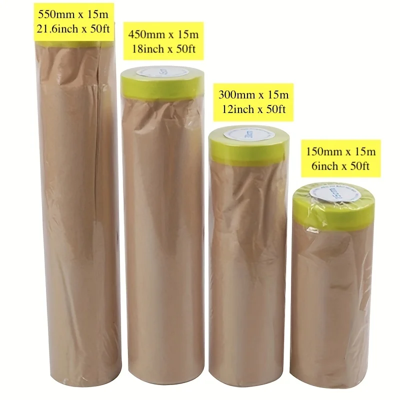 ورق اخفاء مسبق اللصق لشريط الطلاء والطلاء الملفوف ، لفات ورق واقية