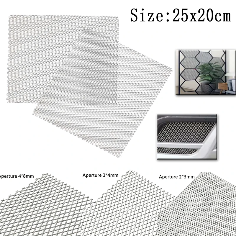 25 x 20 cm Aluminium-Netzplatte, kleines Diamantgitter, dekorativer Bildschirm für Auto-Grill, Lampenschwarz-Filter, robustes Metallnetz-Panel