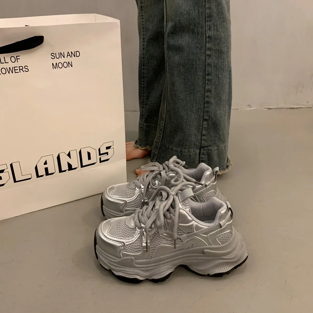 Petite Friendly 2025 Niche Design Women's Spring Fashion Breathable Height Increasing Versatile Casual Dad Shoes Sneakers