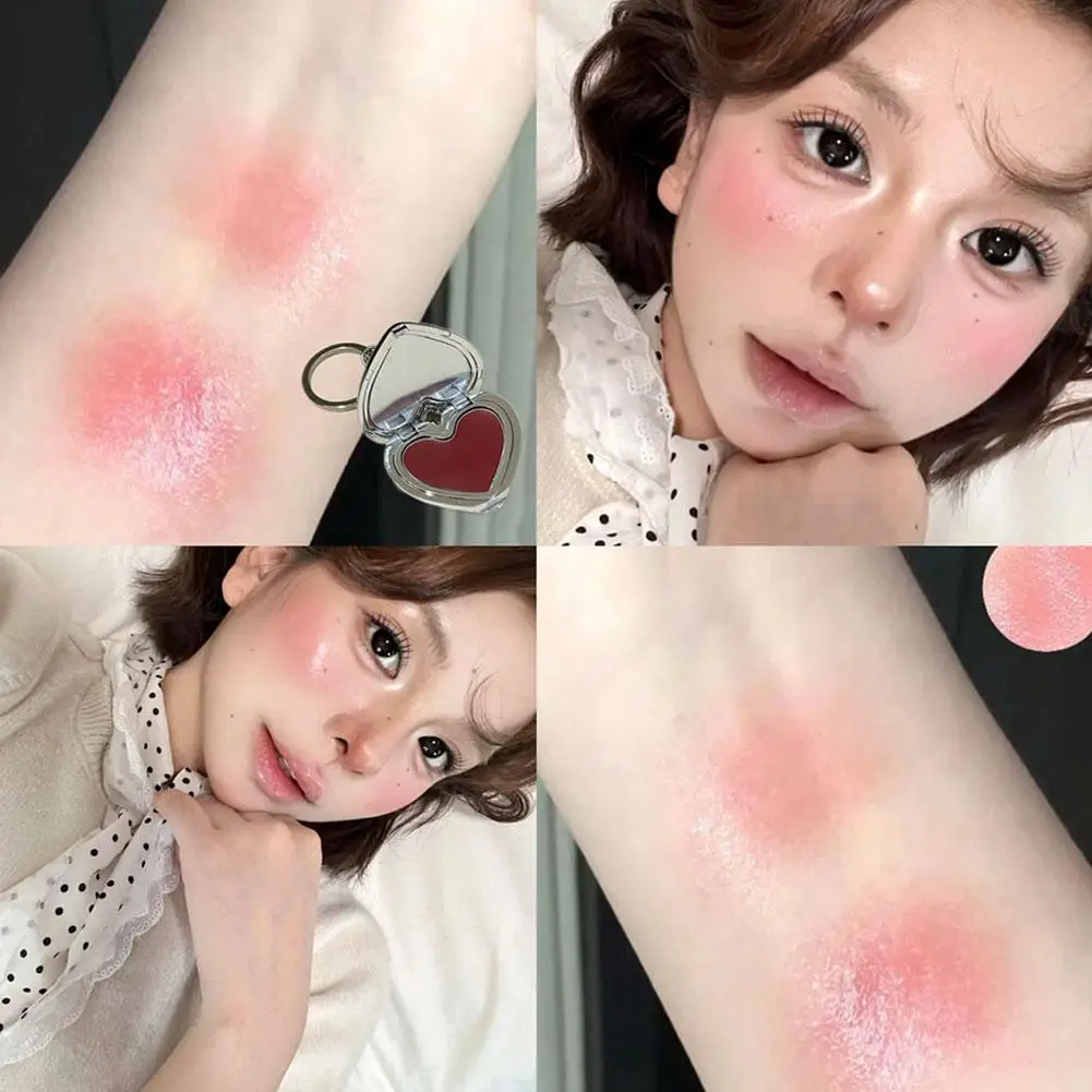 بلسم مكياج على شكل قلب متعدد الاستخدام مع سلسلة مفاتيح مرآة، 3 في 1 لأحمر شفاه ظلال العيون، لمسة نهائية ضبابية رطبة، أساسيات تجميل محمولة