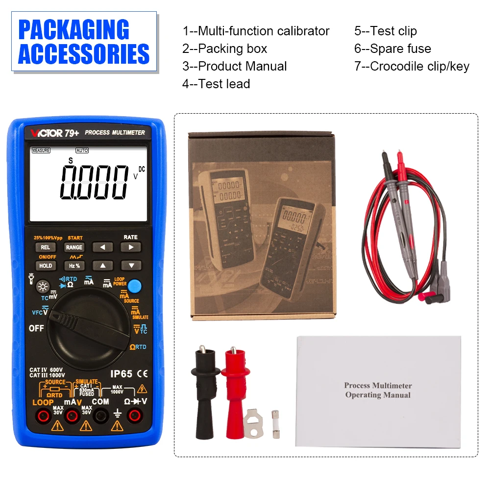 Victor 79+ Process Multimeter Thermocouple Frequency 24V Loop RTD VFC Resistance Simulate DC AC Voltage Current Digital Tester