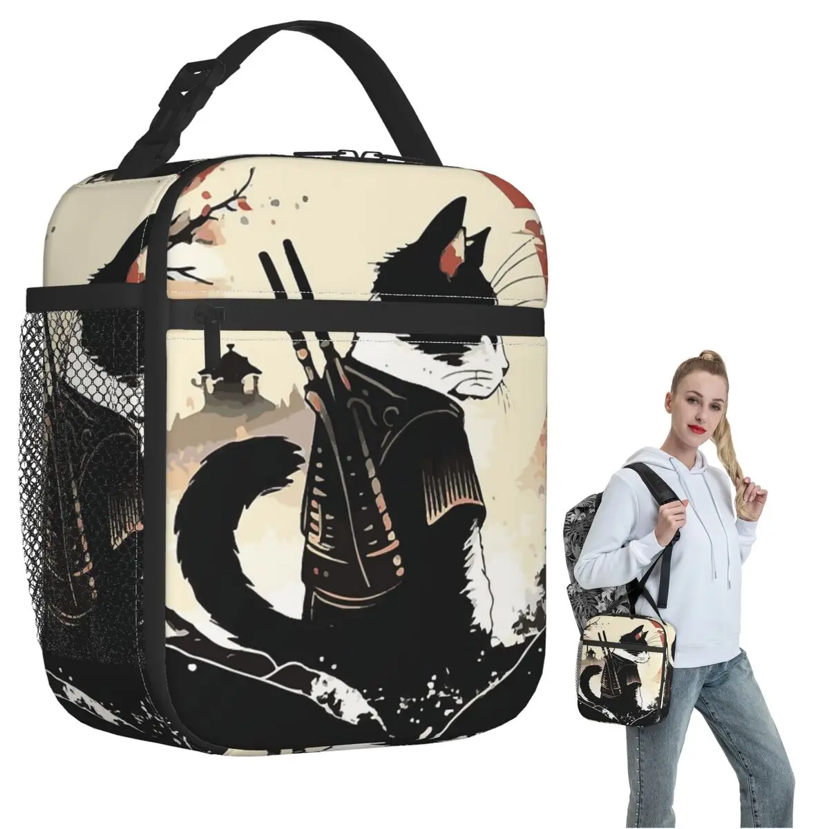 

Cats Anime Samurai Sword Insulated Lunch Bag for Women Children Portable Food Boxes Thermal Lunch Box Tote