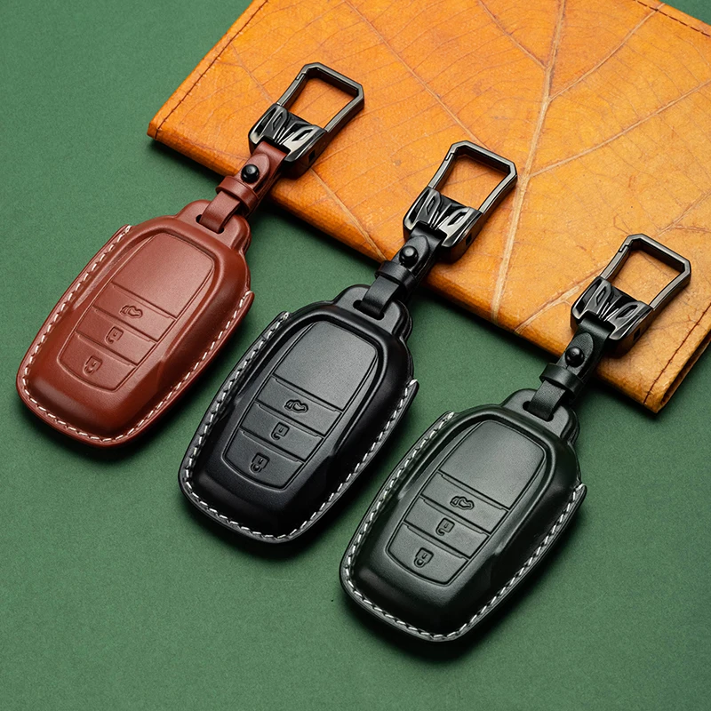 Toyota Key Case for Highlander, Crown, Harrier, Prado, RAV4, Sienna, Alphard - Genuine Leather Cover with Buckle
