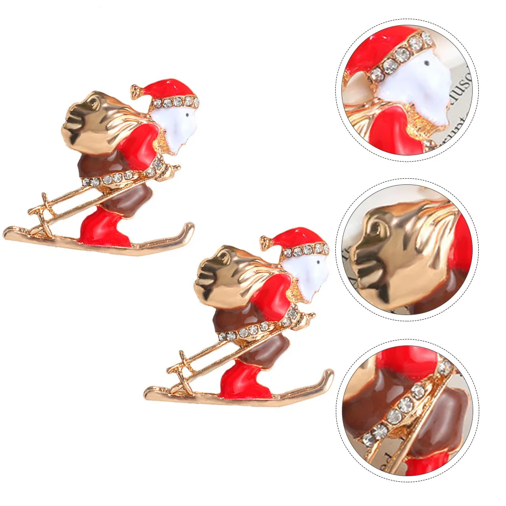 2Pcs Santa Brooches Xmas Lapel Pin Christmas Brooch Pin for Women Festive Alloy Brooch Decoration Xmas Brooches