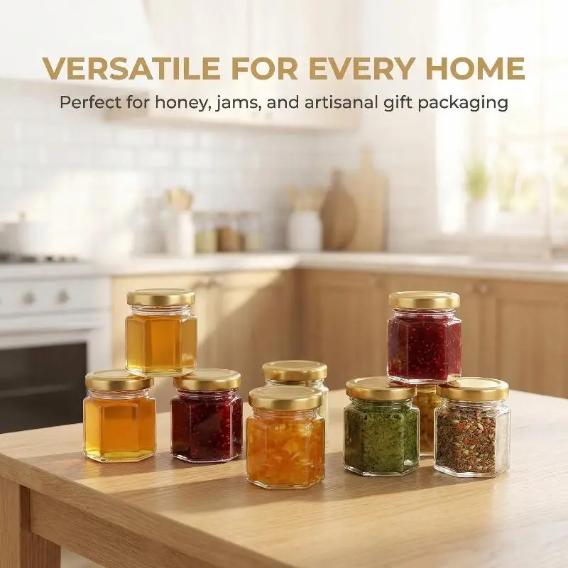 Hexagonal Mini  Jars with  Lids for Honey Jams Spices Wedding Baby Shower Party Favor Gift Containers Bulk 3/5pcs