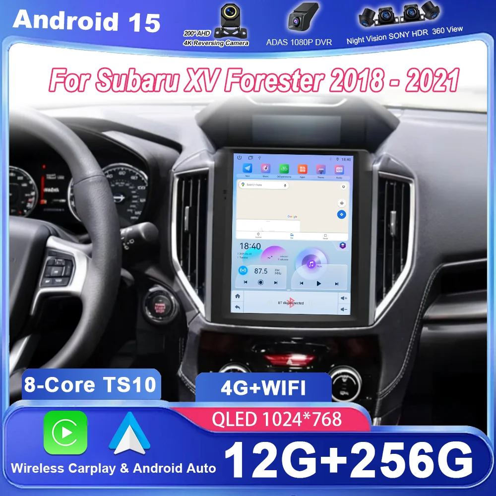 Android 15 Car Radio Stereo For Subaru XV Forester 2018 2019 2020 2021 Auto Multimedia Player GPS Navigation Head Unit NO 2Din