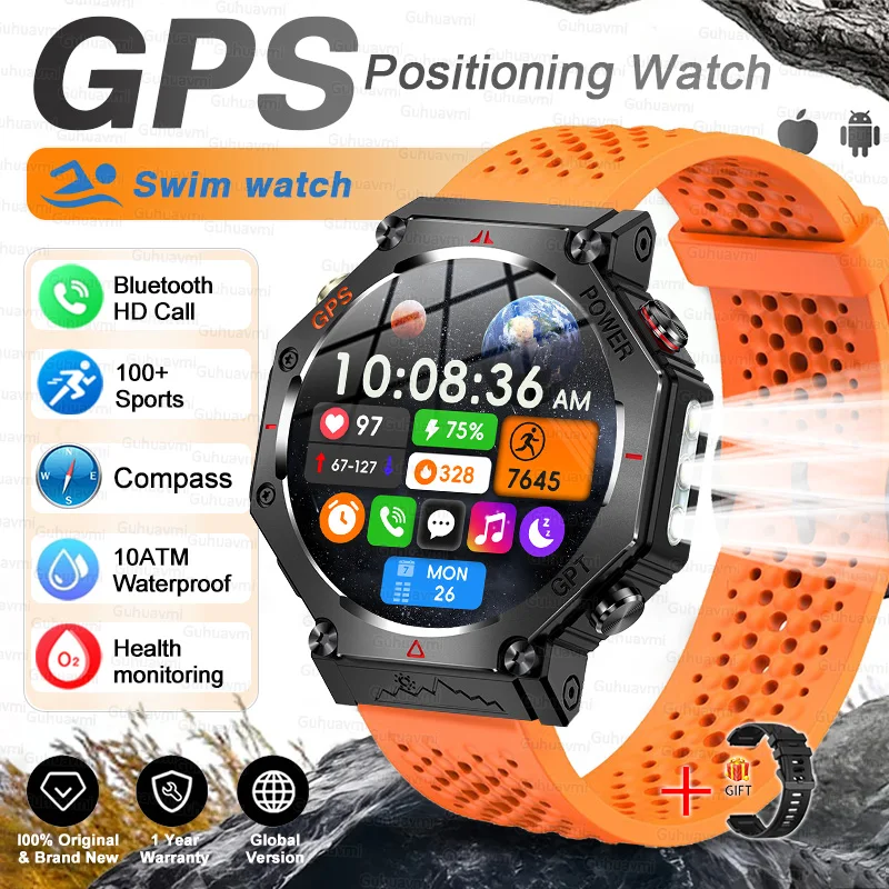 T-Rex 3 Ultra Militaire GPS Smart Watch 10 ATM Waterdicht Kompas Hoogtemeter Barometrische AMOLED Heren HD Oproep Sport Smartwatch