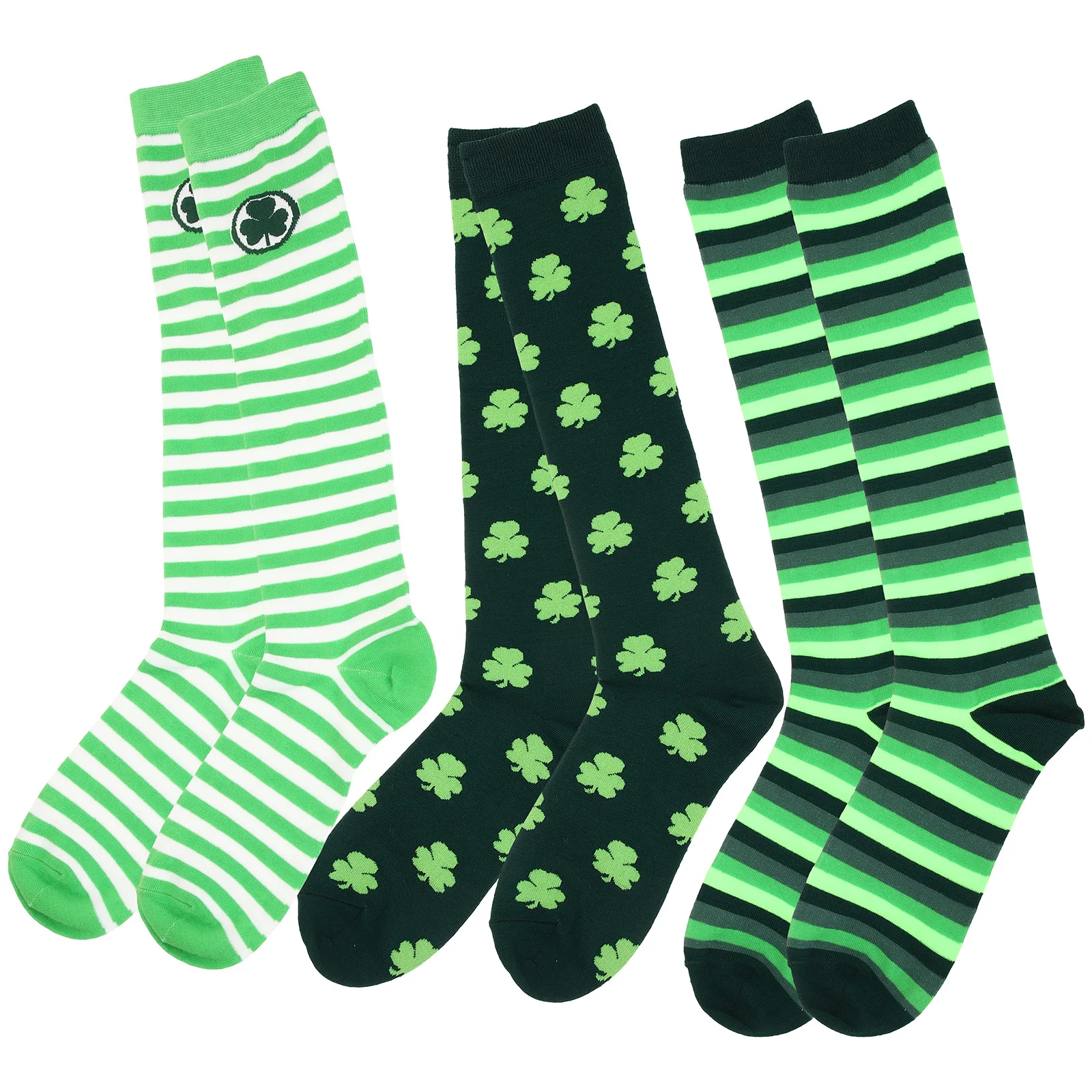 

3Pairs St Patrick's Day Socks Clover Pattern Cotton Middle Tube Breathable Warm Adult Sports Socks for Winter Daily Wear