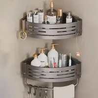 1-2PCS Shower Corner Shelf with Towel Bar Hook Space Aluminum Bathroom Shelf Without Drilling Shampoo Holder Bathroom Accessorie