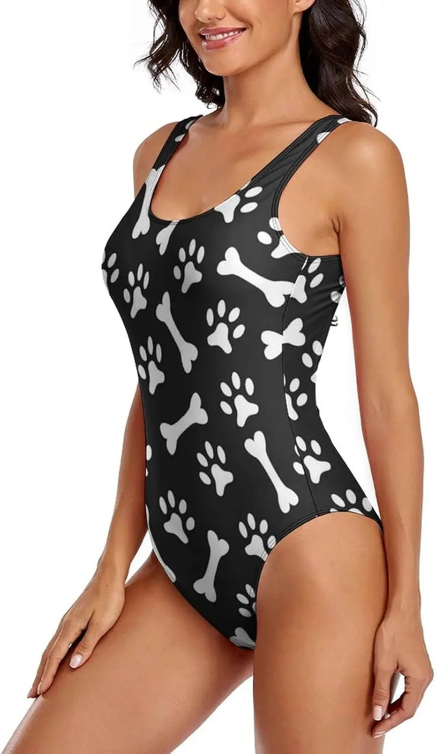 Luxy Trio Dogs Bone and Paws Damen-Einteiler-Badeanzüge, sportliche Trainings-Badebekleidung, Badeanzüge