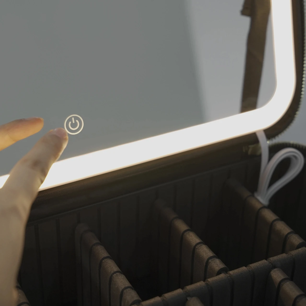 Black/Pink Large Smart LED Cosmetic Case with Mirror - Portable Travel Makeup Bag