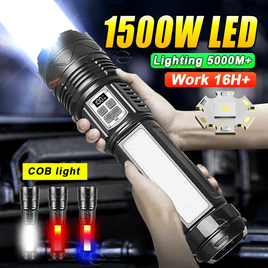 15000mAh Powerful LED Flashlights Super Bright Rechargeable Hand Lamp Ultra Power Torch Outdoor Emergency Tactical Hand Lantern