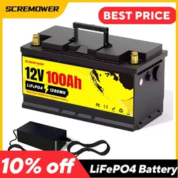 LiFePO4 Battery 12V 100Ah Rechargeable Batteries Built in BMS 1280Wh 12.8V Lithium Iron Phosphate Bateria for Campers RV Solar