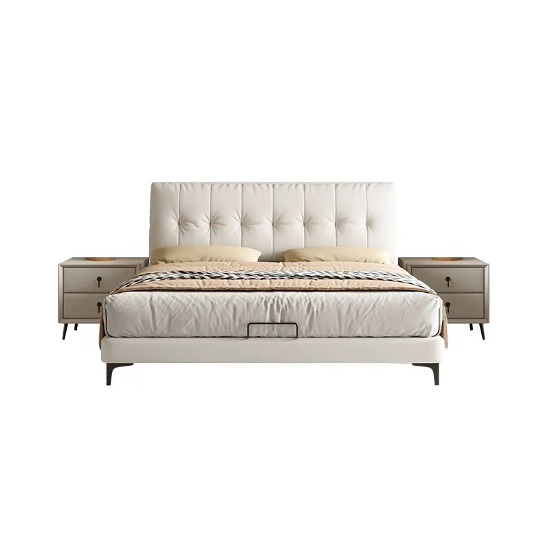 bed Italian minimalist modern master bedroom 1.8 meters wabi double bed light luxury soft bag leather art wedding bed