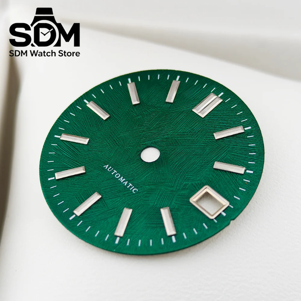 NH35 Dial 28.5mm Forest Green White Birch Tree Pattern Automatic Dial NH35 Face Silver Scale Multi Color NH35 Dial Watch Mod