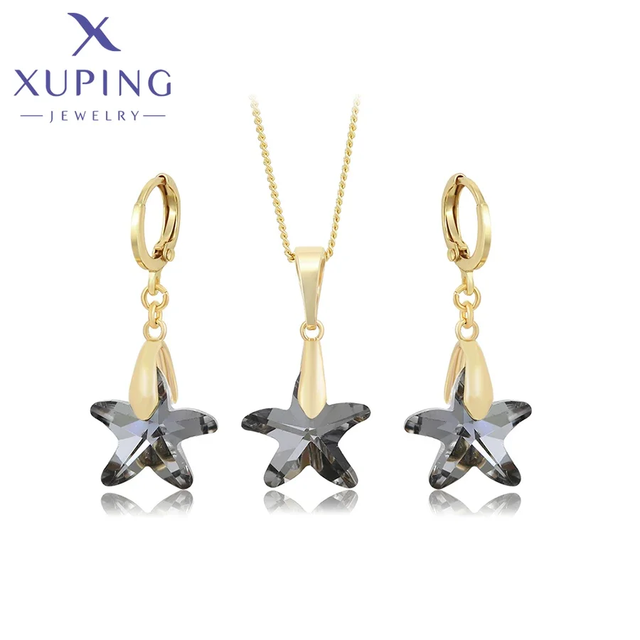 Xuping Jewelry Star Shaped Earring and Necklace Crystal Jewelry Set with Light Gold Color for Women Girl Gifts A00915719