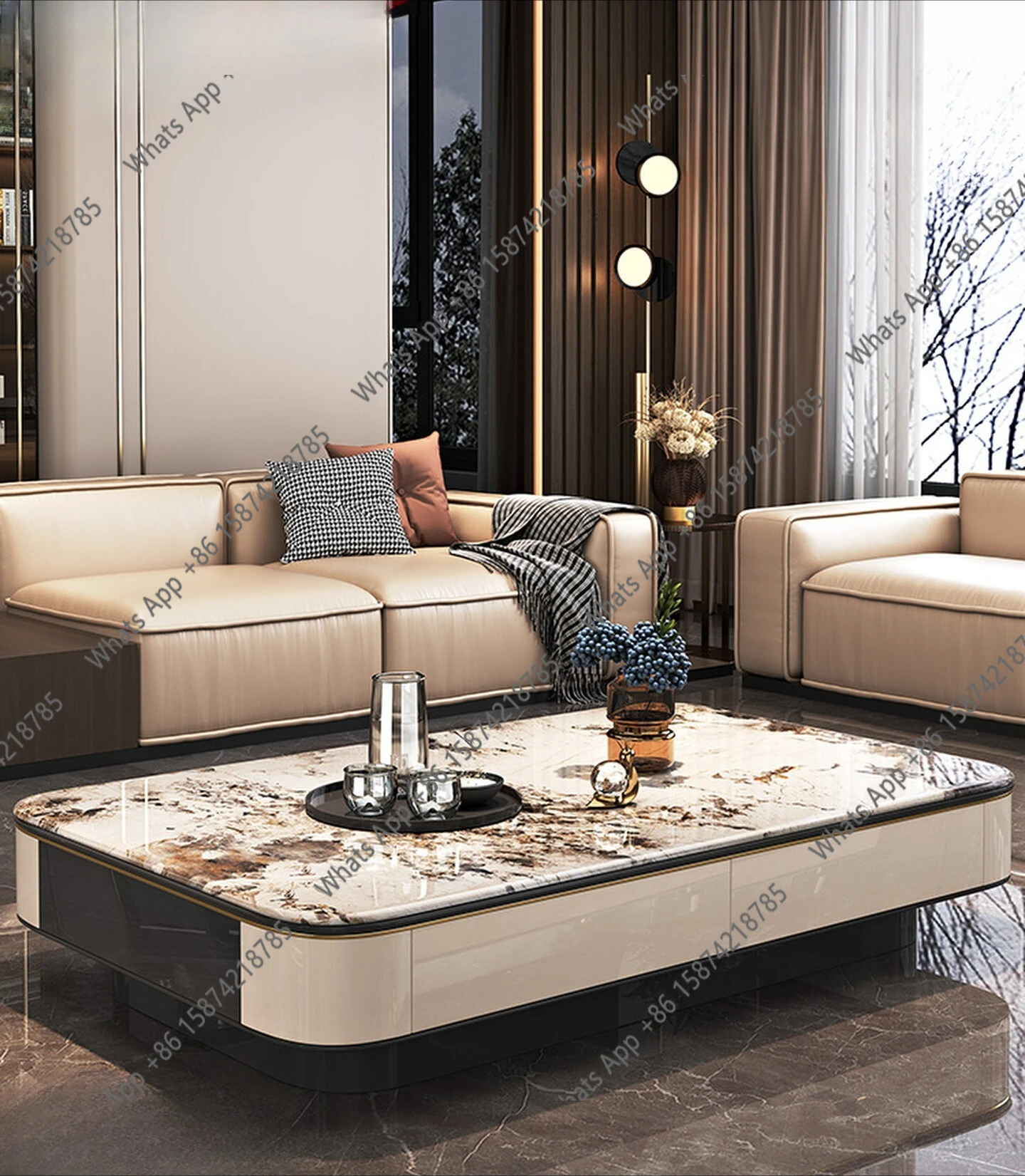 Italian light luxury living room household microcrystalline stone coffee table modern simplicity high-end villa