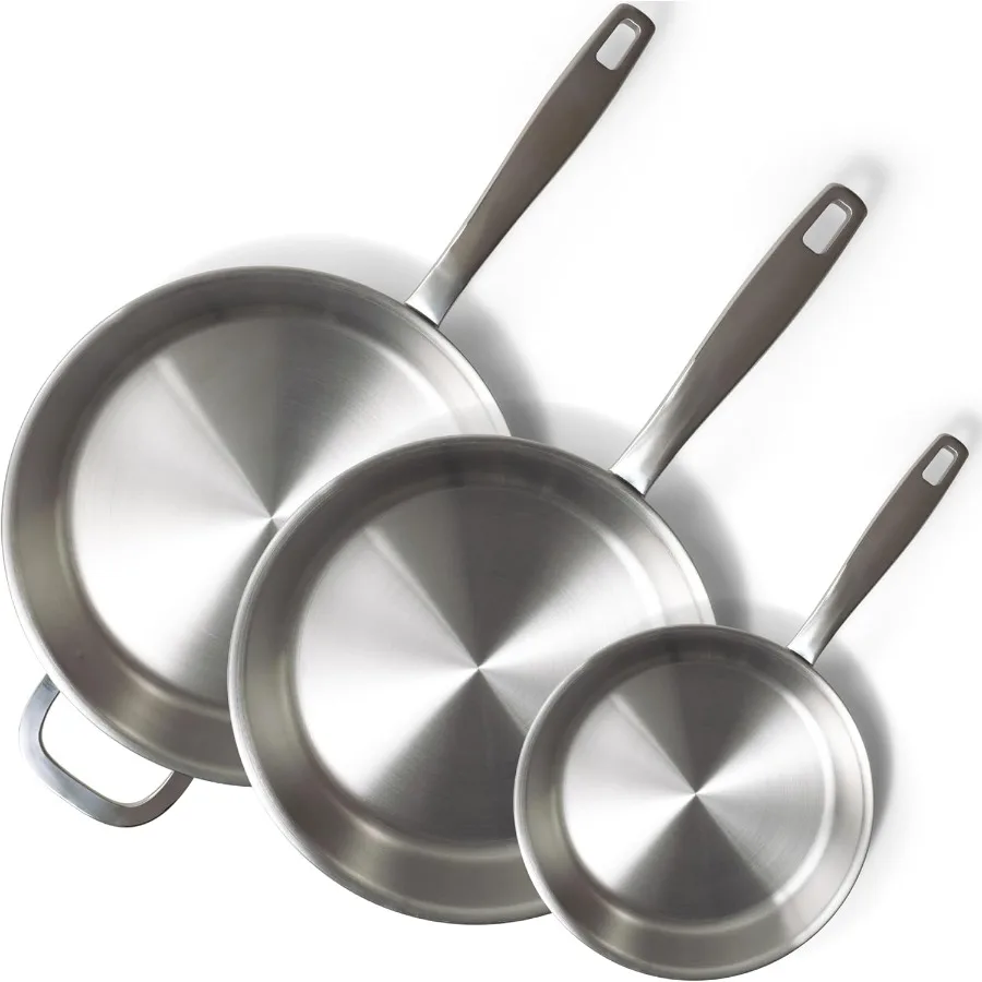 

Maestro 3Piece Nonstick Frying Pan Set 5Ply Stainless Steel PFAS PTFEFree Even Heat Oven and Induction Safe ChefGrade Skillets