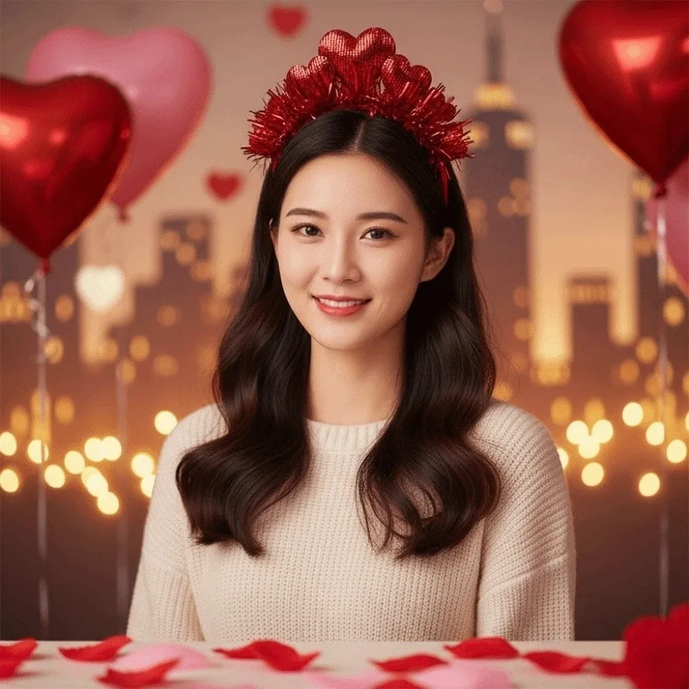 

Performance Props Felt Valentine's Day Hair Hoop Sequins Sweet Shining Heart Hairband Red Pink Red Heart Headband Festival