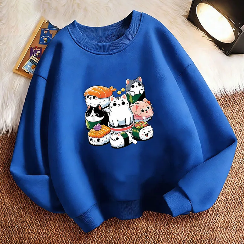 Pullover mit Sushi-Katzen-Design Bedruckter Hoodie für Kinder Katzen-Sweatshirt für Jungen und Mädchen Frühling Y2k Lässige Kapuzenpullover