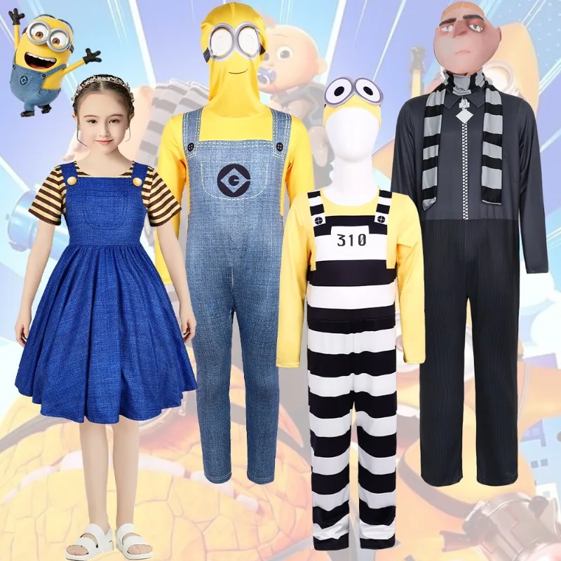 Disfraz de Minions para niños, mono de Cosplay de Halloween, traje con tirantes, mono, personaje de dibujos animados de película, uniforme de juego de rol