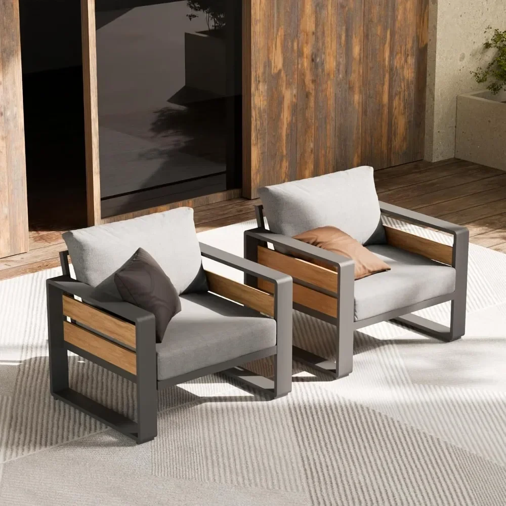 

aluminum outdoor patio furniture - 2 pcs armchair, all-weather metal modern outside furniture with washable thick cushion for g
