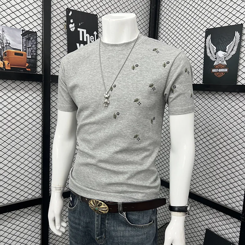 Popular Men Summer T Shirt With Plant Embroidery Couple Matching High Street Style Casual Loose Short Sleeve Tops Man Clothing