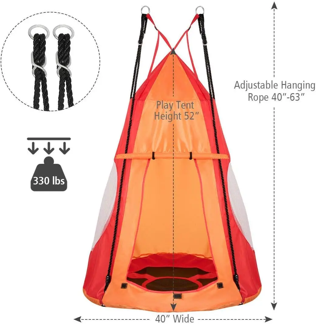2 em 1 crianças destacável pendurado cadeira balanço tenda conjunto, rede ninho pod pendurado balanço assento para meninos/meninas, crianças ao ar livre indoor