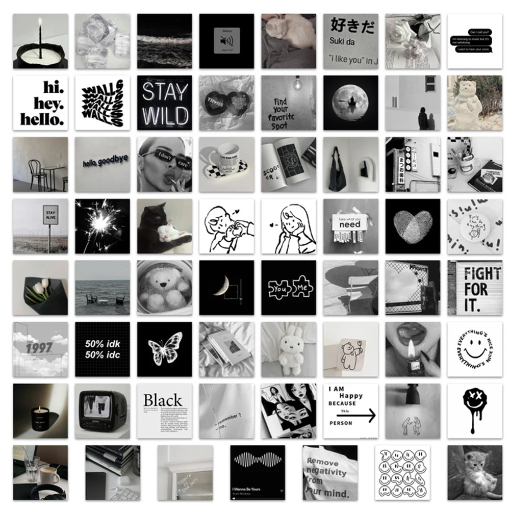 10/30/63PCS Black White Simple Stickers Aesthetics Ins Style Decals DIY Phone  Motorcycle Laptop Notebook Car Sticker Kids Toy